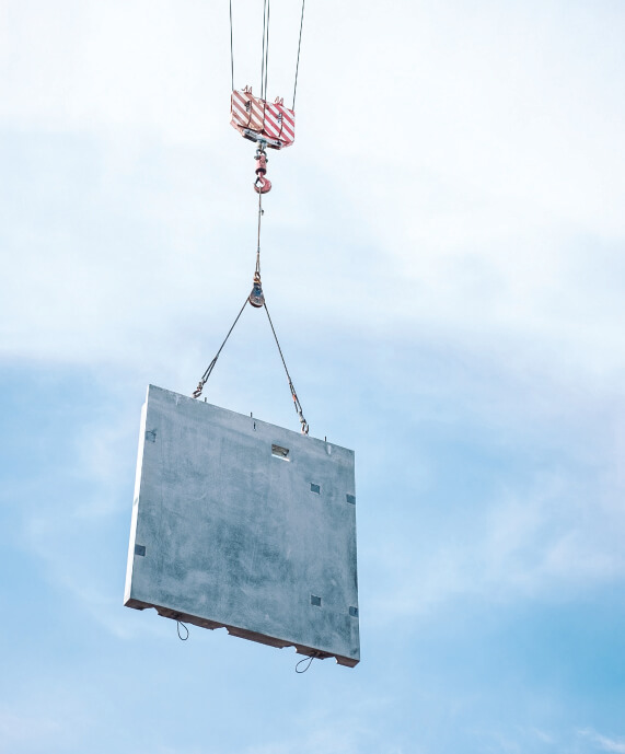Construction panel being lifted for project management